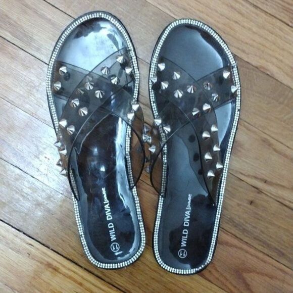 Wild Diva Joanna-08 Smoke Black Double Strap Criss Cross Jelly Sandals s… - Picture 1 of 6